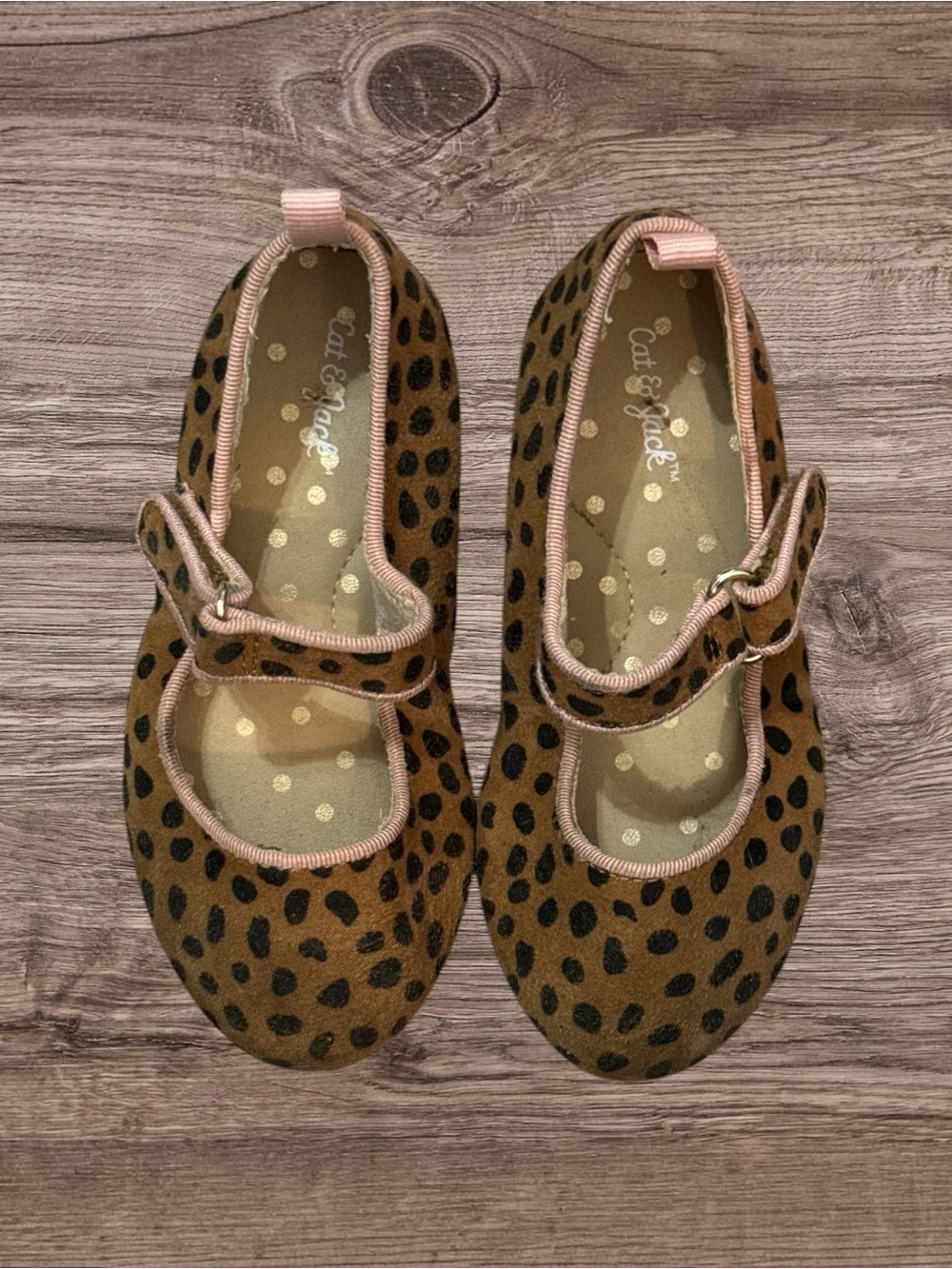 Cat & Jack Leopard Print Mary Jane Shoes - Brown with Pink Trim